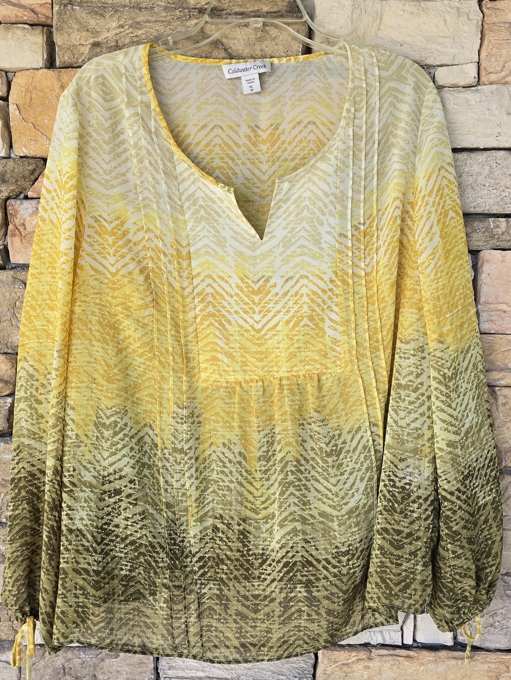 Coldwater Creek Boho ombré blouse yellow green flowy top beachy resort vibe XL